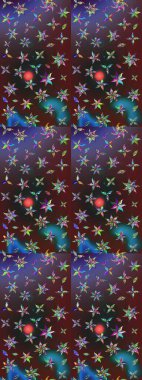 Mor ve kahverengi çiçekli eskiz deseni, suluboya çiçek deseni, sevimli çiçek, duvar kağıdı, kart veya kumaş için fayanslı. Raster - stok.