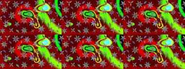 Çiçekli el çizimi çizimi deseni. Modern gelişim kırmızı ve yeşil raster arka plan duvar kâğıdı resimleme klasik çizgili iz sürme desenli çiçekler, çiçekli süsler.