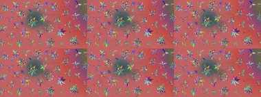 Çiçek desenli çizim. Raster illüstrasyonu. Pembe ve yeşil renkli Asya tekstili.