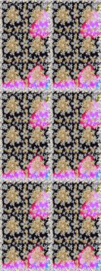 Raster altın tekstil baskısı. İslam tasarımı. Çiçek kiremitleri. Kusursuz desenli oryantal süs. Altın elementlerle gri renklerde altın desen.