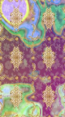 Klasik Raster çizimi. Tarafsız ve altın desenli. Klasik klasik klasik arka plan. Geleneksel oryantasyon süsü.