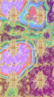 Tarafsız renklerde altın element. Barok tarzında altın çiçekli süs. Altın çiçekli eskiz deseni. Damask arkaplanı.