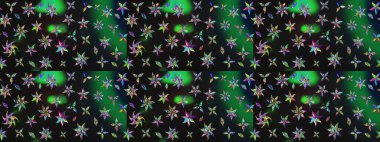 Raster illüstrasyonundaki çiçek desenli çizim. Gri ve yeşil renkte çiçekler.