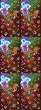 Tekstil için suluboya eskiz deseni. Şirin çiçekli, desenli, kahverengi ve yeşil renkli renkli bir eskiz deseni. El çizimi çiçek çizimi deseni (fayans)).