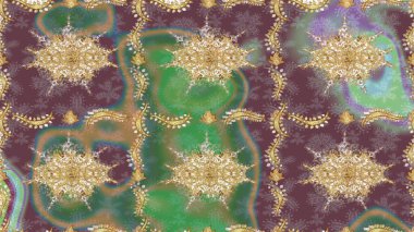 Raster geleneksel altın eskiz deseni kahverengi renklerde. Barok tarzında eskiz doğulu süsü..