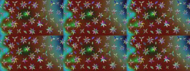 Çiçekli karalama şeklinde Raster çiçek deseni. Yumuşak, bahar çiçekli arka plan. Kahverengi ve yeşil renkte çiçekler.