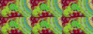 Çizim çiçek deseni duvar kâğıdı olarak kullanılabilir. Yeşil ve kırmızı renkte çiçekler. Raster illüstrasyonu.