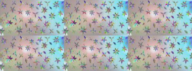 Soyut çiçek çizim kalıbı arka planı. Raster deseni. Raster illüstrasyonu. Tarafsız ve gri renklerde. Küçük çiçekte sevimli çiçek deseni var..
