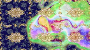 Altın elementlerle nötr renklerde altın desen. Raster geleneksel oryantasyon süsü. Klasik altın deseni çiz.