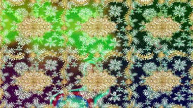 Yeşil renklerdeki altın element. Barok tarzında altın çiçek süsü. Damask çizim kalıbı arka planı tekrarlıyor. Antika altın tekrarlanabilir duvar kağıdı.