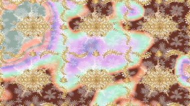 Klasik klasik klasik arka plan. Klasik Raster çizimi. Tarafsız ve altın desenli. Geleneksel oryantasyon süsü.