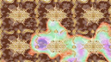 Geleneksel oryantasyon süsü. Klasik klasik klasik arka plan. Klasik Raster kahverengi ve altın desenli çizim.