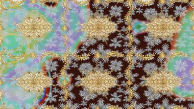 Klasik klasik klasik arka plan. Geleneksel oryantasyon süsü. Klasik Raster Golden eskiz kalıbı. Kahverengi renklerde altın elementlerle çizim deseni.