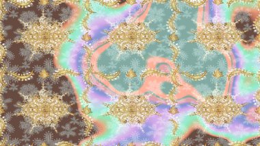 Raster illüstrasyonu. Soyut bir arkaplan çiz. Oriental raster klasik nötr ve altın desenli.