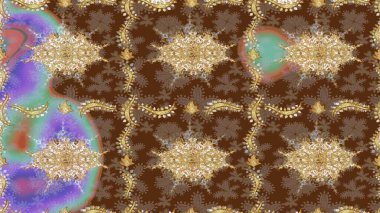 Barok tarzında eskiz oryantal süsü. Kahverengi renkli ve altın elementli geleneksel klasik altın sarısı desen.