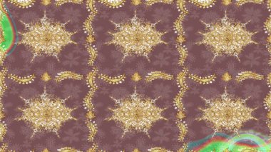 Raster oryantal süs. Mor renkli ve altın elementli eskiz deseni. Altın deseni çiz.