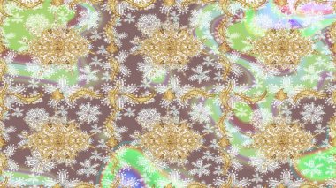 Tarafsız renklerdeki altın desenler ve altın elementler. Süslü dekorasyon. Lüks, kraliyet ve Viktorya dönemi konsepti. Raster klasik barok çiçek desenli altın rengi..