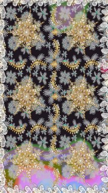 Kusursuz altın desenli bukleler. Raster altın desen. Raster illüstrasyonu. Altın elementli gri renkler. Doğu tarzı arabesk.