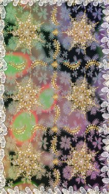 Klasik klasik klasik arka plan. Kusursuz klasik raster altın desenli. Geleneksel oryantasyon süsü. Gri renklerde, altın elementlerle kusursuz desen. Raster illüstrasyonu.