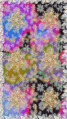 Altın rengi, kusursuz çizim. Raster geometrik arka plan. Senin tasarımın için, duvar kağıdı. Gri renklerde, altın çiçekli altın desenler..