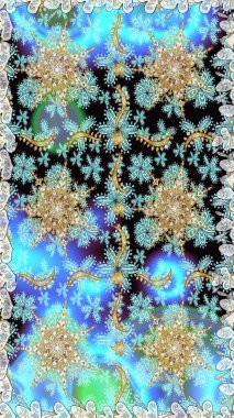 Kış sembolü, Mutlu Noeller, Mutlu yıllar 2019. Soyut duvar kâğıdı, ambalaj dekorasyonu. Mavi renkli Raster altın deseni. Altın kar taneleri basit, pürüzsüz desen.