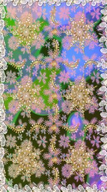 Raster altın tekstil baskısı. İslam tasarımı. Altın elementlerle nötr renklerde altın desen. Çiçek kiremitleri. Kusursuz desenli oryantal süs.