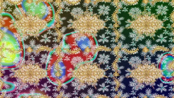 Tarafsız renkler ve altın elementler. Raster altın çiçek süsü brokar kumaş ve cam desenli. Altın şablonu çiz. Çiçek desenli altın metal..