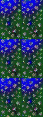 Sevimli çiçek raster deseni. Yeşil ve mavi renkte çiçekler. Renkli Bahar Teması eskiz kalıbı. Düz Çiçek Elementleri Tasarımı.