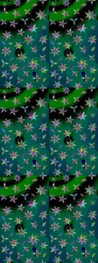 Renkli çizim kalıbı. Çiçek arkaplan. Çiçek duvar kâğıdı. Raster illüstrasyonu. Yeşil ve mavi renkli şirin tekstil.