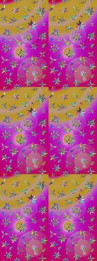 Küçük çiçekli basit bir çiçek çizimi. Mor ve sarı renkte şirin çiçekler. Moda baskısı, albüm, ambalaj kağıdı ve duvar kağıdı için zarif dekoratif süslemeler. Raster illüstrasyonu.