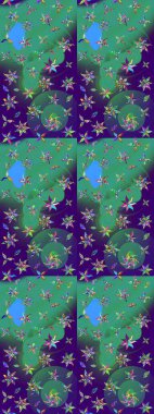 Çiçek ve yapraklı çiçek deseni. Küçük çiçekli şirin bir desen. Raster illüstrasyonu.