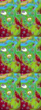 Küçük çiçekteki sevimli çiçek deseni. Raster deseni. Kibar, yaz çiçekleri yeşil ve kırmızı renklerde. Raster illüstrasyonu.