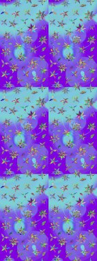 Çiçek ve yapraklı çiçek deseni. Küçük çiçekli şirin bir desen. Raster illüstrasyonu.