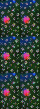 Mavi ve yeşil renkli şirin çiçek desenleri. Raster Modaya uygun kumaş deseni. Renkli Bahar Teması eskiz kalıbı. Düz Çiçek Elementleri Tasarımı.