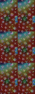 Raster düz çiçek çizim deseni. Hediye ambalaj kağıdı, tebrik kartları, posterler ve pankart tasarımı. Kahverengi ve kırmızı renkte çiçekler.