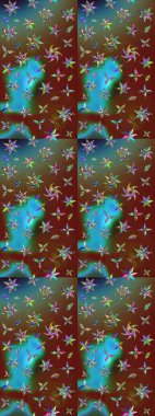 Üzerinde gelincikler ve vadi zambakları olan renkli çiçek desenli nakış deseni. Tekstil tasarımı için geleneksel Raster çiçek buketi kahverengi ve yeşil renkler.