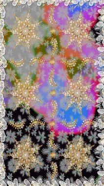 Süslü dantel iz sürücü. Doğu tarzında klasik tasarım öğesi. Duvar kâğıdı için altın süslü bir illüstrasyon. Çiçekli süslemeli, pürüzsüz bir desen. Gri renkler üzerine geleneksel Arapça dekor.