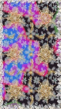 Raster illüstrasyonu. Gri ve nötr renklerde, altın elementlerle klasik, pürüzsüz desen.