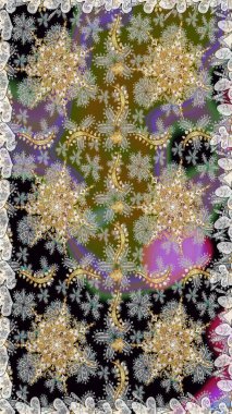 Barok tarzında kusursuz bir doğulu süsü. Gri ve nötr renkler üzerine geleneksel altın pürüzsüz desen.