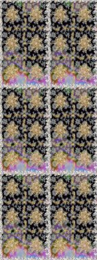 Raster illüstrasyonu. Gri renkler ve altın elementler üzerinde altın pürüzsüz desen. Kusursuz damaske klasik altın desen. Tekrarlayan ögelerle soyut arkaplan Raster.