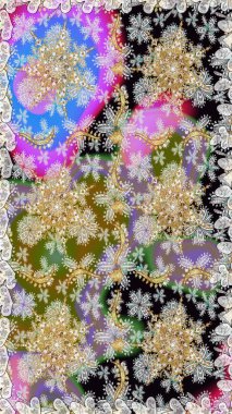 Altın antika ortaçağ dekoratifi, yapraklar ve gri ve nötr renklerde altın desenli süslemeleri olan dikişsiz bir şablon. Kusursuz kraliyet lüksü, altın barok kumaş rengi..