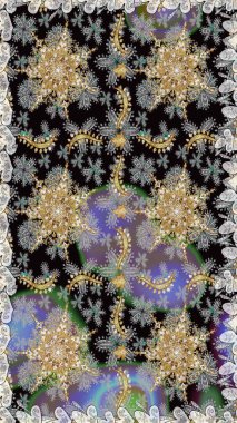 Raster klasik barok çiçeksiz altın desenli. Lüks, kraliyet ve Viktorya dönemi konsepti. Süslü dekorasyon. Gri ve siyah renklerdeki altın desenli altın elementler.