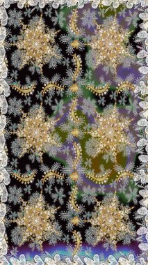 Kusursuz damaske klasik altın desen. Tekrarlayan elementlerle soyut arkaplan oluşturun. Raster illüstrasyonu. Gri ve siyah renklerde altın desenli altın elementler.