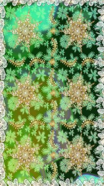 Klasik klasik klasik arka plan. Geleneksel oryantasyon süsü. Kusursuz klasik raster yeşili, nötr ve altın desenli.