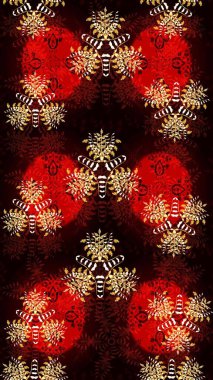 Çiçek duvar kâğıdı. Raster illüstrasyonu. Renkli çizim kalıbı. Siyah ve kırmızı renkli şirin tekstil tarzında. Çiçek arka planı.