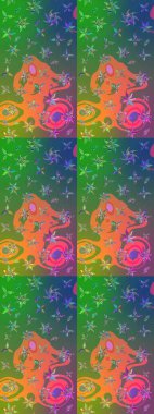 Halk tarzı. Parlak renkli çiçekleri ve yeşil ve mavi renkli yaprakları olan harika bir çiçek deseni. Moda baskıları için zarif bir şablon. Modern çiçek arkaplanı.