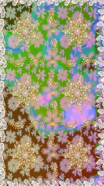 Tarafsız, yeşil ve altın desenli. Klasik raster şablonu. Tekrarlayan ögelerle kusursuz soyut arkaplan.