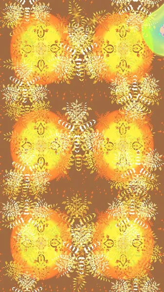 Raster Çiçek İllüstrasyonu güzel tekstil. Sarı ve kahverengi renkli etnik çiçeklerle zarif bir eskiz..