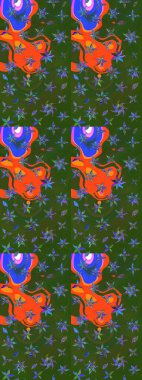 Soyut çiçek çizim kalıbı arka planı. Raster deseni. Raster illüstrasyonu. Yeşil ve turuncu renklerde. Küçük çiçekte sevimli çiçek deseni var..