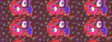 Çizgi çizimi kalıbı. Raster Moda kumaş deseni. Şirin çiçekler..